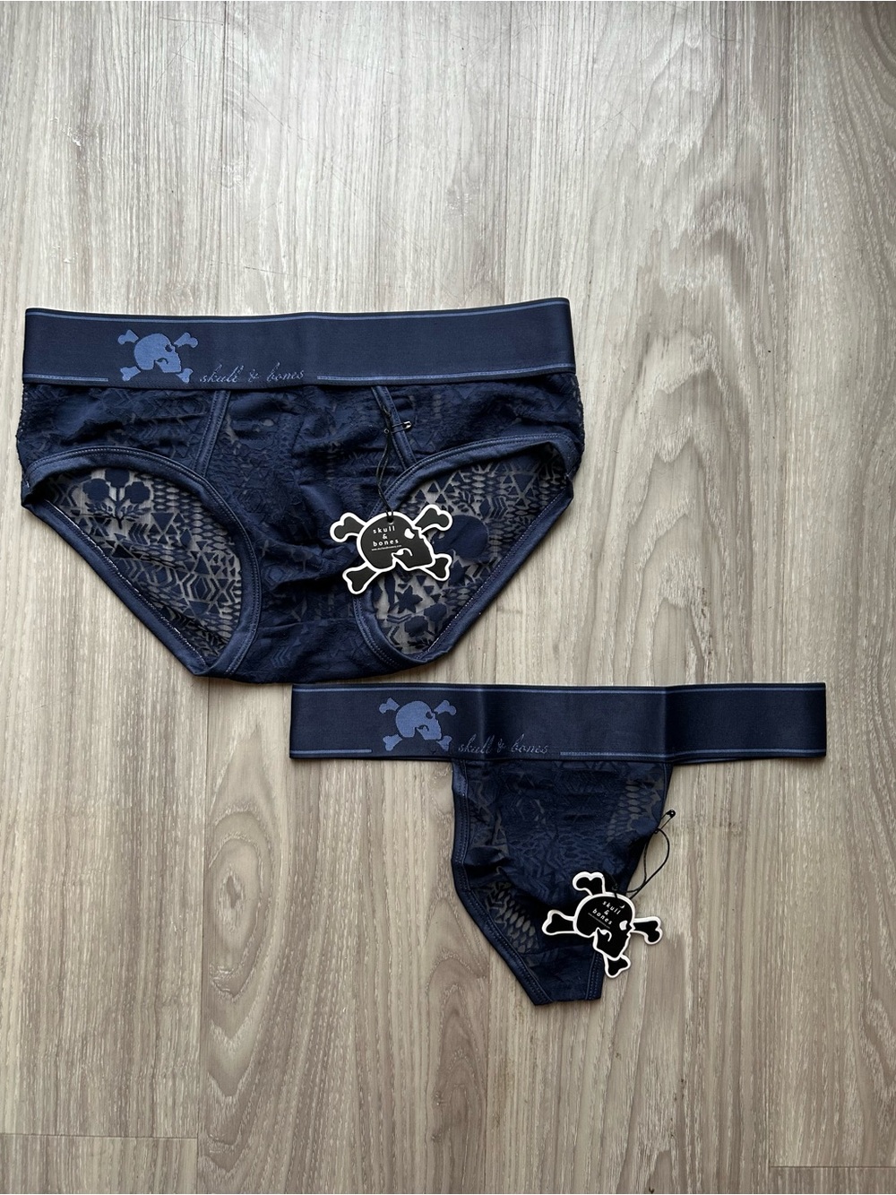 Skull & Bones Burnout Brief & Thong Bundle in Navy (Small)